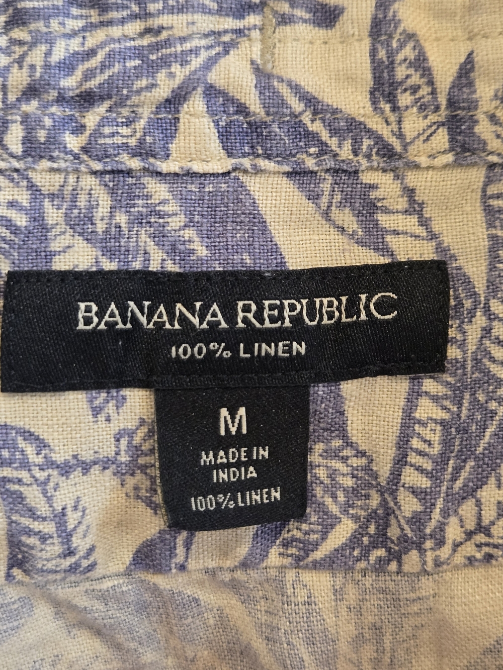 Banana Republic 100% Linen Palm Print Shirt Blue Tropical Resort Mens Medium - Picture 2 of 8